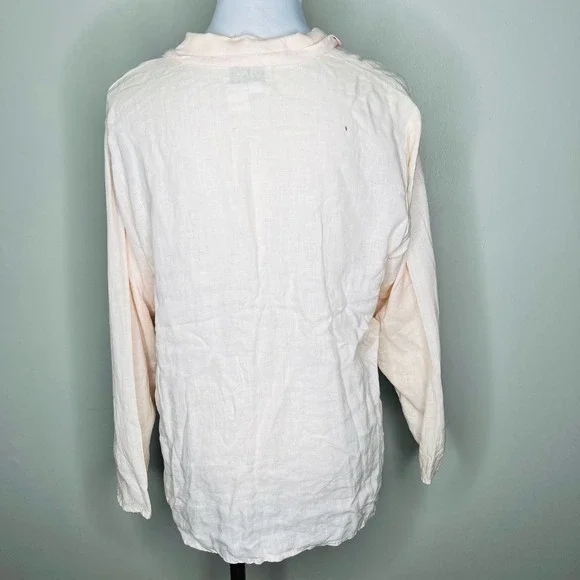 FLAX by Jeanne Engelhart Button Down Shirt 100% Linen SMALL Light Pink Oversized - Picture 6 of 8